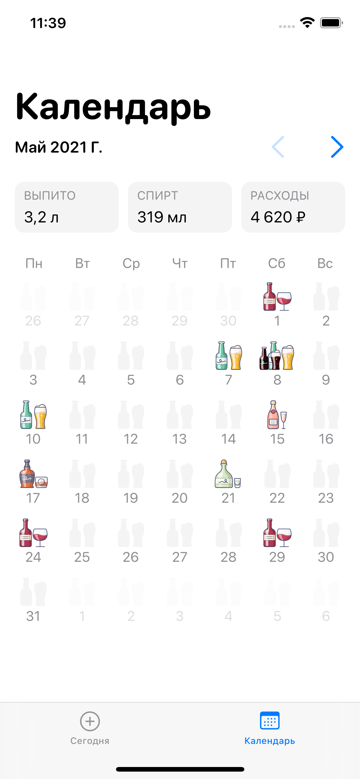 Алкогольный календарь, Трекер алкоголя