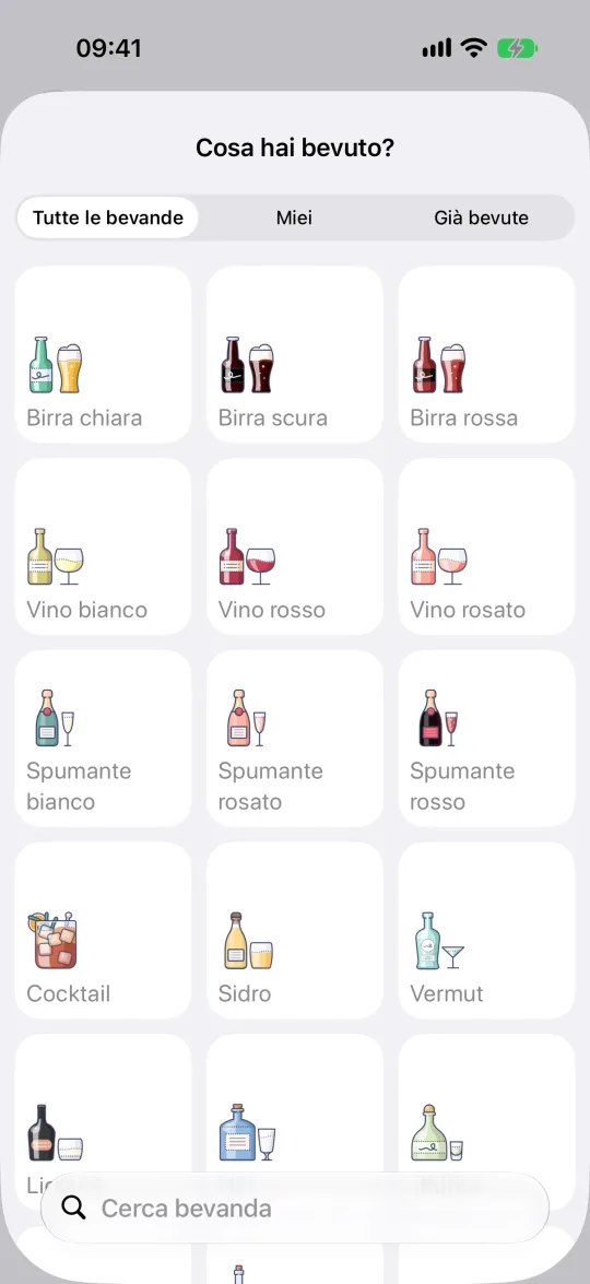 Il catalogo dei drink: birra, vino, superalcolici, cocktail e i tuoi modelli
